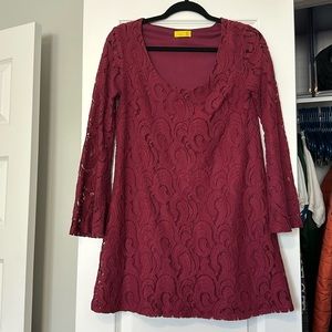 Dee Elle Dress Burgundy Red Lace Retro